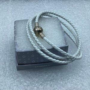 Pandora, “19CM/7.5” Triple Ivory White ” Braided Leather Bracelet S925Ale